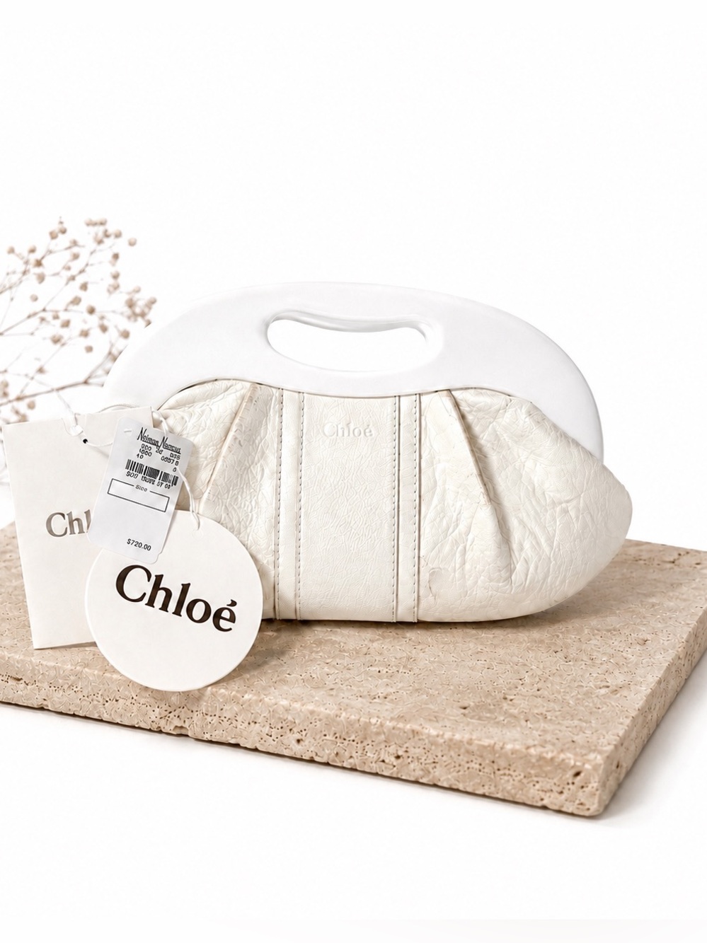 CHLOE RARE Vintage Genuine White Leather & Resin Frame Clutch Bag